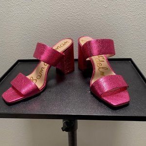 Sam Edelman Delaney Pomp Pink Crinkle Heels - NWT 8.5M
